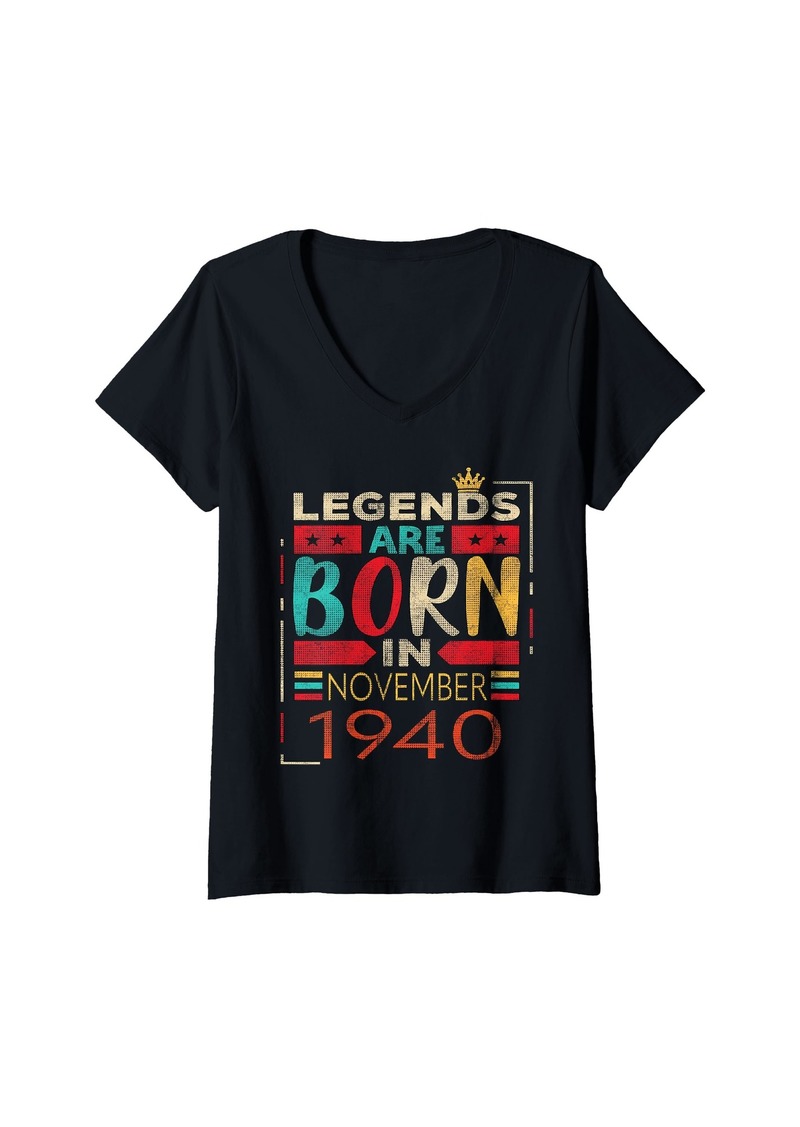 Womens Born in November 1940 Vintage 84th Birthday Gift 84 Years V-Neck T-Shirt