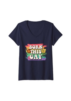 Womens Born This Gay Equality Transgender Gay Pride LGBT Month V-Neck T-Shirt