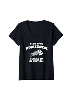 Womens Born To Be Horizontal Forced To Be Vertical Funny Vintage V-Neck T-Shirt