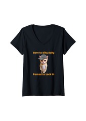 Womens born to dilly dally forced to lock in cat V-Neck T-Shirt