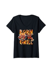 Womens Born To Grill BBQ Grilling Lover For Men Dad Father's Day V-Neck T-Shirt