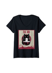 Born Womens Cat Ramen Bowl Anime Japanese Noodles Kawaii Neko Girl Gifts V-Neck T-Shirt