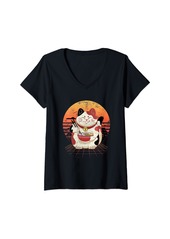 Born Womens Kawaii Ramen Cat Japanese Neko Noodle Funny Vintage Anime V-Neck T-Shirt