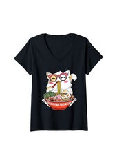 Born Womens Cat Ramen Noodles Kawaii Anime Gifts Girl Teen Japanese Food V-Neck T-Shirt