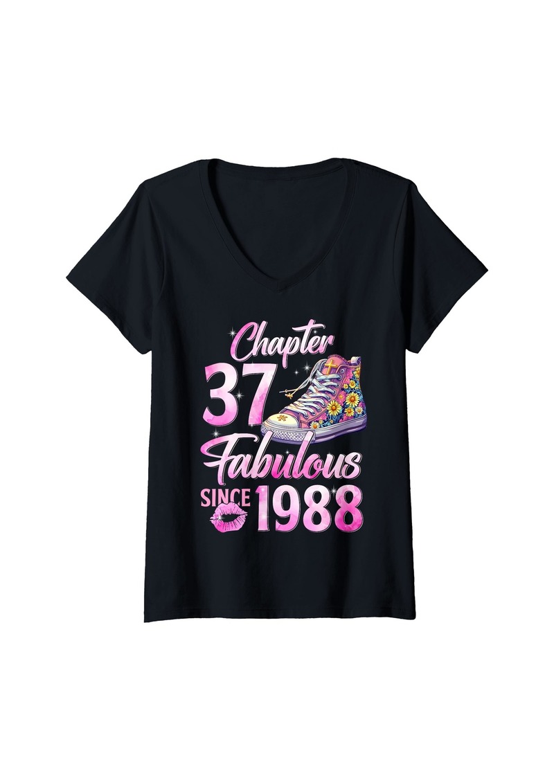 Born Womens Chapter 37 EST 1988 37 Years Old Gifts 37th Birthday Queen V-Neck T-Shirt