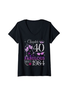 Born Womens Chapter 40 EST 1984 40 Years Old 40th Birthday Queen V-Neck T-Shirt