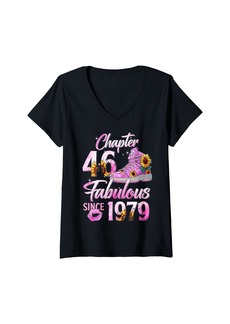 Born Womens Chapter 46 EST 1979 46 Years Old Gifts 46th Birthday Queen V-Neck T-Shirt