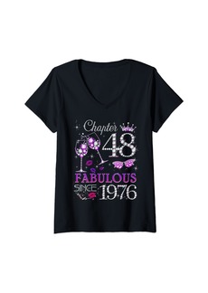 Born Womens Chapter 48 EST 1976 48 Years Old 48th Birthday Queen V-Neck T-Shirt