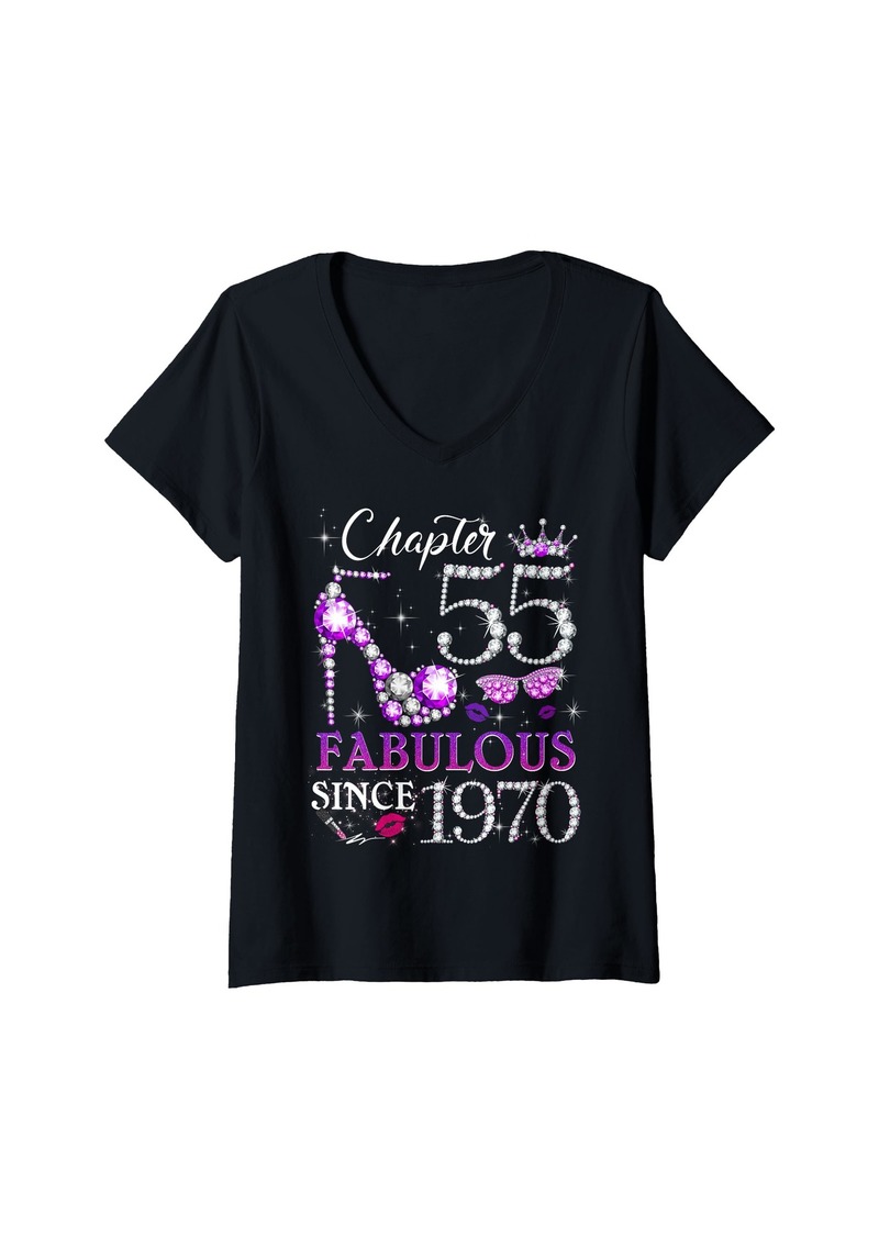 Born Womens Chapter 55 Fabulous Since 1970 55th High Heels Birthday Quee V-Neck T-Shirt