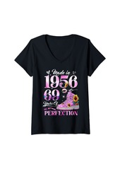 Born Womens Chapter 69 EST 1956 69 Years Old Gifts 69th Birthday Queen V-Neck T-Shirt