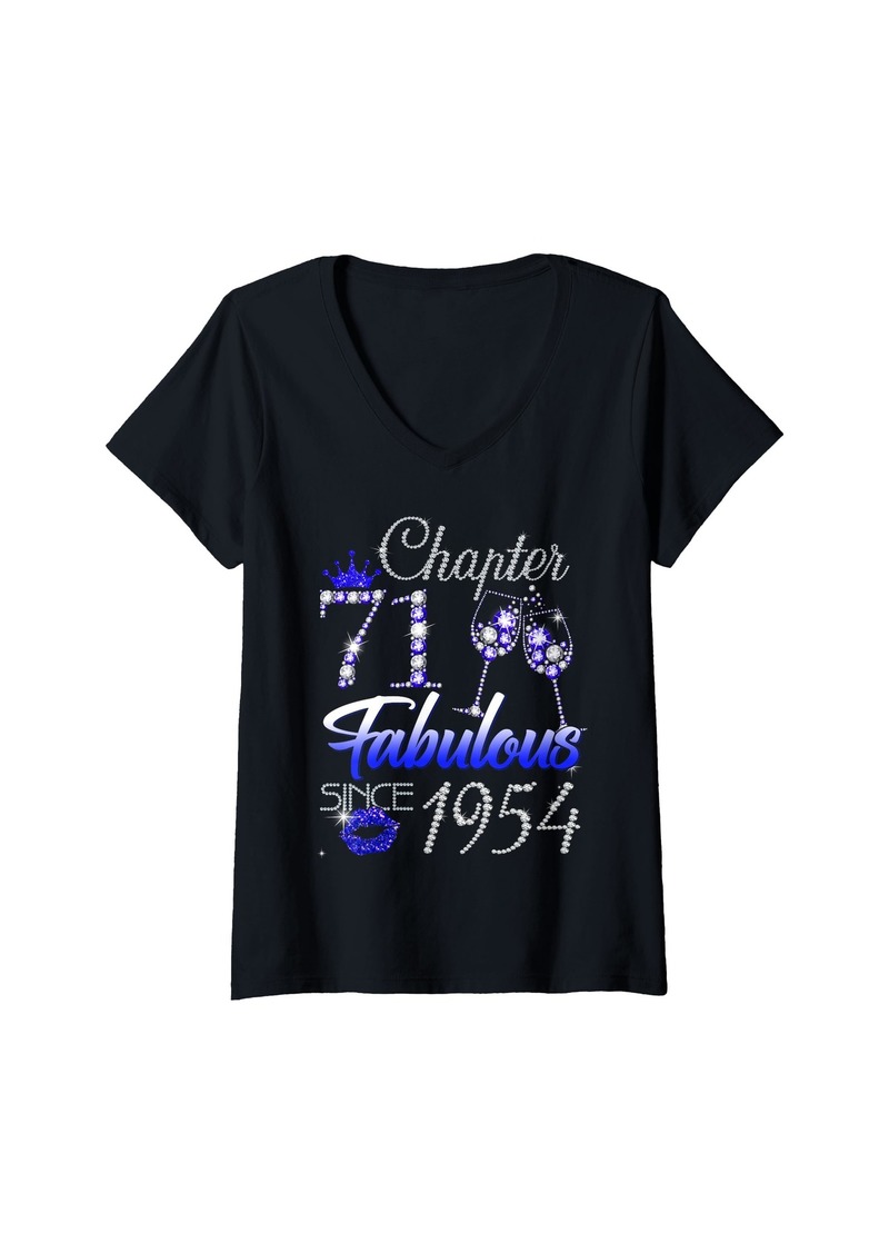 Born Womens Chapter 71 Fabulous Since 1954 71st Leopard Birthday Queen V-Neck T-Shirt