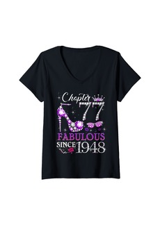 Born Womens Chapter 77 Fabulous Since 1948 77th High Heels Birthday Quee V-Neck T-Shirt