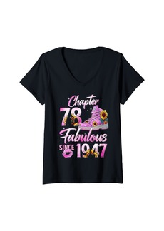 Born Womens Chapter 78 EST 1947 78 Years Old Gifts 78th Birthday Queen V-Neck T-Shirt