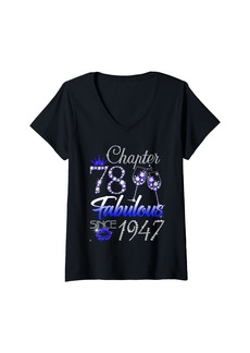 Born Womens Chapter 78 Fabulous Since 1947 78th Leopard Birthday Queen V-Neck T-Shirt