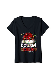 Born Womens Cousin Crew Christmas Santa Hat Light Buffalo red Plaid Xmas V-Neck T-Shirt