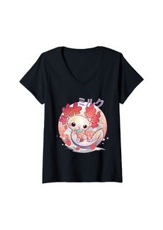 Born Womens Cute Axolotl Lover Bobalotl Boba Kawaii Anime Japanese Manga V-Neck T-Shirt