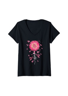 Born Womens Daisy Faith Pink Ribbon Breast Cancer Awareness Hummingbird V-Neck T-Shirt