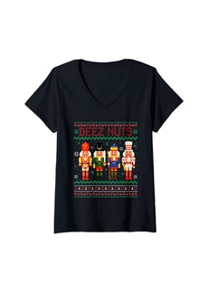 Born Womens Deez Nuts Nutcracker Shirt Ugly Christmas Sweater Funny Xmas V-Neck T-Shirt