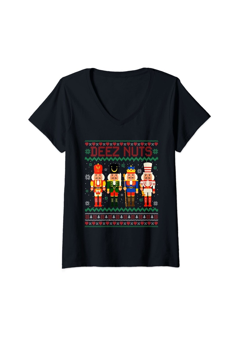Born Womens Deez Nuts Nutcracker Shirt Ugly Christmas Sweater Funny Xmas V-Neck T-Shirt