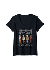 Born Womens Deez Nuts Nutcracker Ugly Christmas Sweater Funny Holiday V-Neck T-Shirt