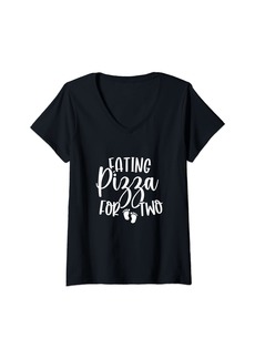 Born Womens Eating Pizza for Two Funny Pregnancy Mom Announcement V-Neck T-Shirt