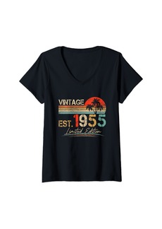Born Womens Est. Vintage 1955 Funny 70th Birthday Gift 70 Year Old Retro V-Neck T-Shirt