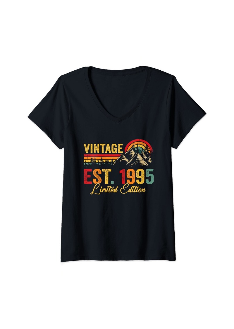 Womens Est Vintage Born In 1995 30th Birthday Gifts 30 Years Old V-Neck T-Shirt