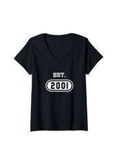 Womens Established 2001 | Funny Birthday Born in 2001 V-Neck T-Shirt