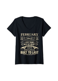 Born Womens February 1963 Shirt 61 Years Old 61th Birthday Gifts V-Neck T-Shirt