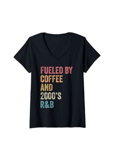 Born Womens Fueled By Coffee And 2000's R&B Funny Vintage Nineties Rap V-Neck T-Shirt