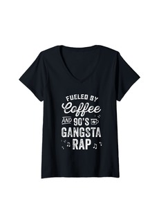 Born Womens Fueled By Coffee And 90's Gangsta Rap Funny Rapping V-Neck T-Shirt