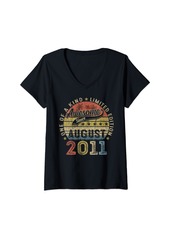 Womens Funny 13th Birthday Born In August 2011 13 Years Old Gifts V-Neck T-Shirt