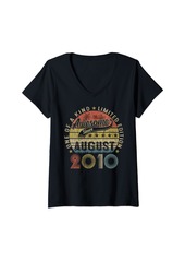 Womens Funny 14th Birthday Born In August 2010 14 Years Old Gifts V-Neck T-Shirt