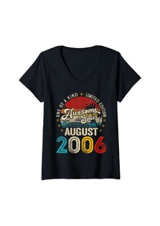 Born Womens Funny 18 Years Old August 2006 Retro 18th Birthday Gifts Boy V-Neck T-Shirt