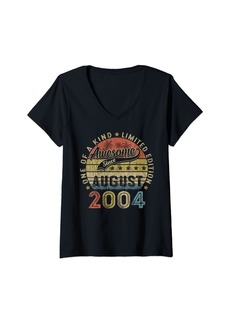 Womens Funny 20th Birthday Born In August 2004 20 Years Old Gifts V-Neck T-Shirt