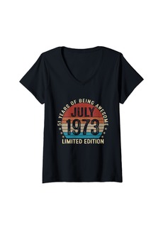 Born Womens Funny 51 Years Old July 1973 Retro 51st Birthday Gifts Men V-Neck T-Shirt
