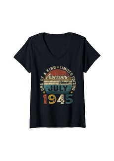 Born Womens Funny 79 Years Old July 1945 Retro 79th Birthday Gifts Men V-Neck T-Shirt