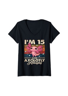 Born Womens Funny Axolotl 15 Years Old Gifts 15th Birthday Gifts Girls V-Neck T-Shirt