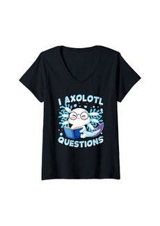 Born Womens Funny I Axolotl Questions Kawaii Cute Blue Axolotl Girl Teen V-Neck T-Shirt