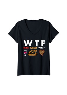 Born Womens Funny WTF Wine Turkey Family Thanksgiving V-Neck T-Shirt