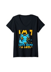 Born Womens Gamesolotl Axolotl 7th Birthday Gifts 7 Years Old Boys Kid V-Neck T-Shirt