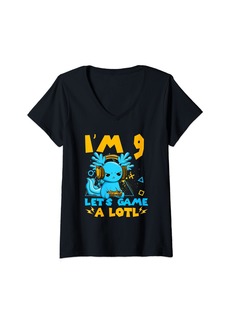 Born Womens Gamesolotl Axolotl 9th Birthday Gifts 9 Years Old Boys Kid V-Neck T-Shirt