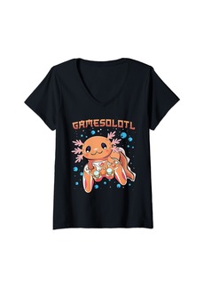 Born Womens Gamesolotl Axolotl Video Gamer Kawaii Anime Gifts Boys Girls V-Neck T-Shirt