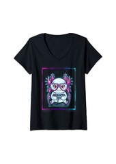 Born Womens Gamesolotl Axolotl Video Gamer Kawaii Anime Gifts Boys Girls V-Neck T-Shirt