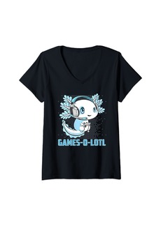 Born Womens Axolotl Birthday Boy Time to Level Up Video Gamer Birthday V-Neck T-Shirt