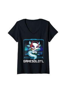 Born Womens Gamesolotl Axolotl Video Gamer Kawaii Pastel Goth Anime V-Neck T-Shirt