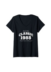 Born Womens 34 Year Old: Vintage Classic Car 1988 34th Birthday V-Neck T-Shirt