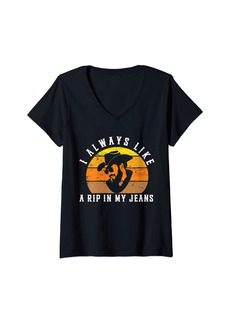 Born Womens I Always Like A RIP in My Jeans V-Neck T-Shirt