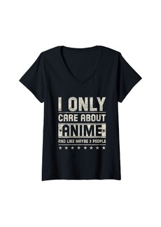 Born Womens I Only Care About Anime Japanese Manga Otaku Gifts Girls Boy V-Neck T-Shirt