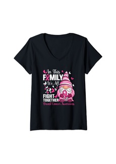 Born Womens In This Family We All Fight Together Gnome Breast Cancer V-Neck T-Shirt